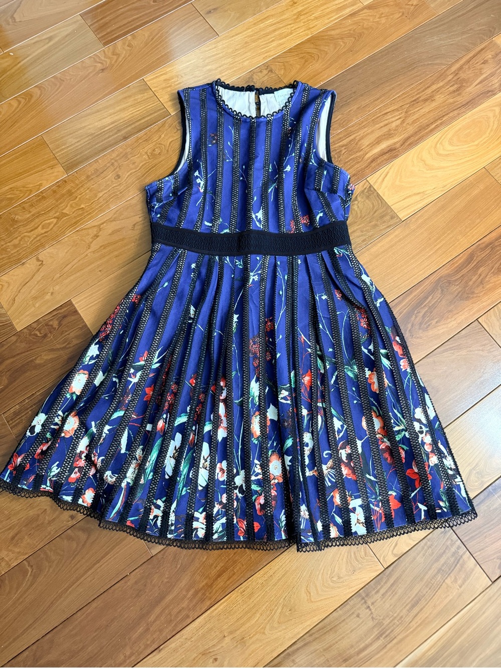 foxiedox Navy Floral Pleated Fit-and-Flare Dress